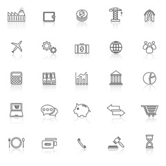 Economy line icons with reflect on white background