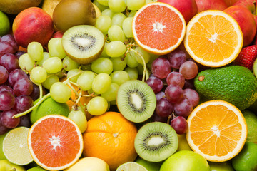 Various fresh fruits background for healthy