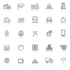 Loan line icons with reflect on white background