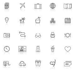 Trip line icons with reflect on white background
