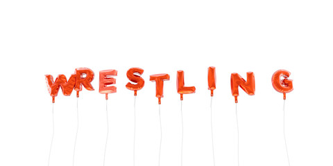 WRESTLING - word made from red foil balloons - 3D rendered.  Can be used for an online banner ad or a print postcard.
