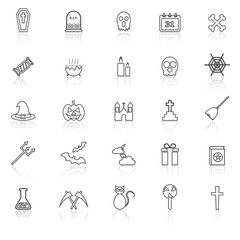 Fototapeta premium Halloween line icons with reflect on white background