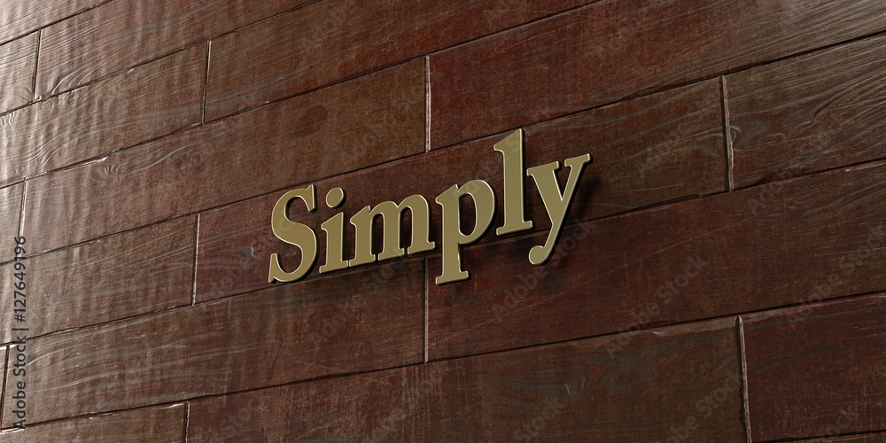 Fototapete simply - bronze plaque mounted on maple wood wall - 3d rendered royalty free stock picture. this ima