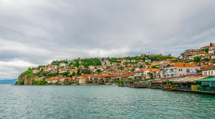 historical part of unesco listed town ohrid is located next to the ohrid lake and spread all over...