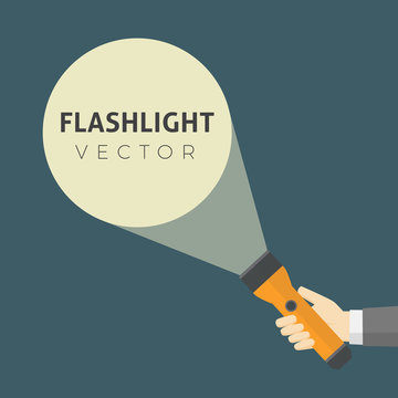 Flat Design Of Hand Holding FlashLight And Projection Light Beam
