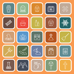 Halloween line flat icons on orange background