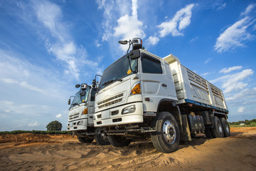 construction site digger, excavator and dumper truck. industrial