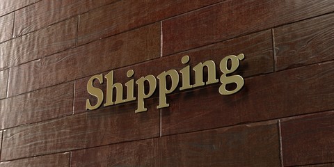 Shipping - Bronze plaque mounted on maple wood wall  - 3D rendered royalty free stock picture. This image can be used for an online website banner ad or a print postcard.