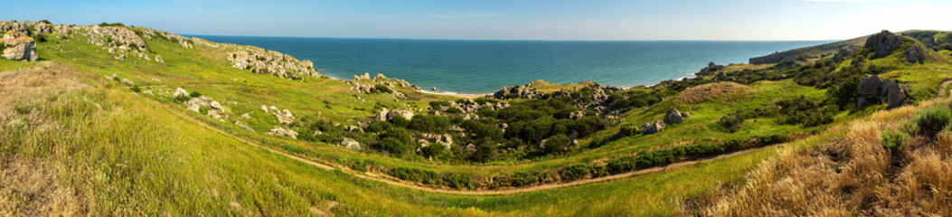 Fototapeta na wymiar Panorama Sea of Azov at Karalar regional landscape park in Crimea.