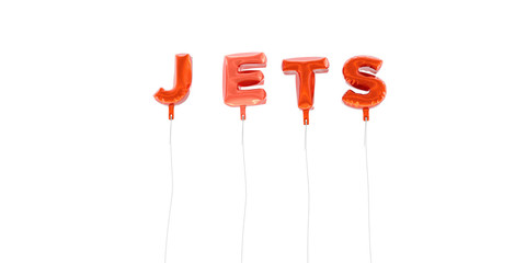 JETS - word made from red foil balloons - 3D rendered.  Can be used for an online banner ad or a print postcard.