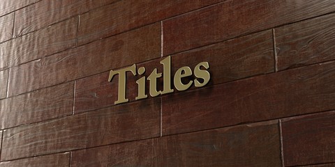 Titles - Bronze plaque mounted on maple wood wall  - 3D rendered royalty free stock picture. This image can be used for an online website banner ad or a print postcard.
