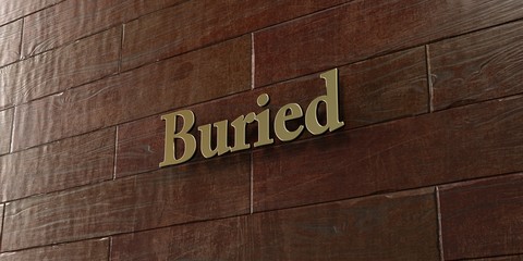 Buried - Bronze plaque mounted on maple wood wall  - 3D rendered royalty free stock picture. This image can be used for an online website banner ad or a print postcard.