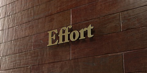 Effort - Bronze plaque mounted on maple wood wall  - 3D rendered royalty free stock picture. This image can be used for an online website banner ad or a print postcard.