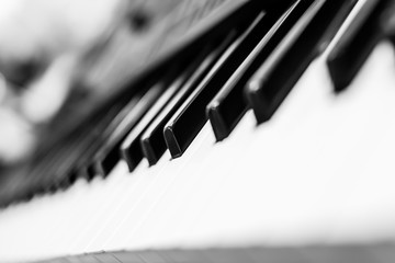 Piano keyboards black and white closeup | classic musical instrument | music entertainment