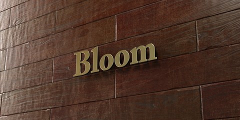 Bloom - Bronze plaque mounted on maple wood wall  - 3D rendered royalty free stock picture. This image can be used for an online website banner ad or a print postcard.