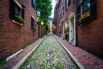 Fototapeta na wymiar Acorn Street, in Beacon Hill, Boston, Massachusetts.