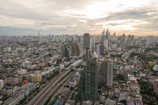 Bangkok sunrise, City scape view on metropolis of Thailand