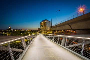 The North Bank Pedestrian Bridge at night, in Boston, Massachuse