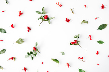 floral frame with minimal creative berry arrangement pattern on white. flat lay, top view. christmas background wallpaper.