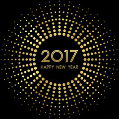 Happy new year 2017 with rounded golden polka dots pattern on black color background (vector) © iamchamp