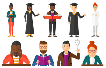 Vector set of graduate student characters.
