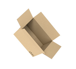Rendering of open light beige cardboard mail box isolated on white background
