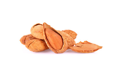 Dried almonds isolated on a white background