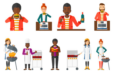 Vector set of people eating and drinking.