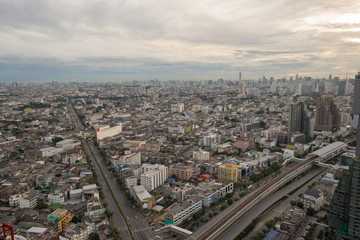 Fototapeta na wymiar Bangkok sunrise, City scape view on metropolis of Thailand