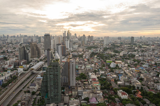 Bangkok sunrise, City scape view on metropolis of Thailand