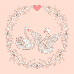 Couple swans into mandala