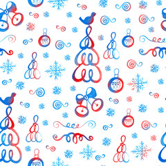 Watercolor hand drawn sketch Christmas seamless pattern.