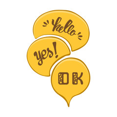 Vector set of comic speech bubbles. Hand drawn set of comic quotes balloons with text.