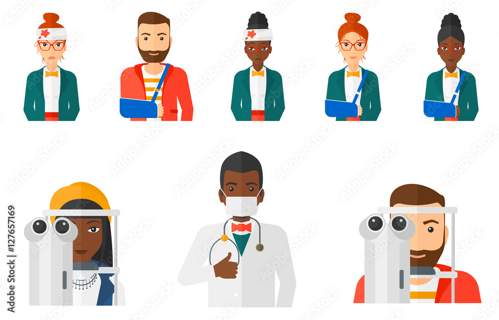 Poster vector set of doctor characters and patients.