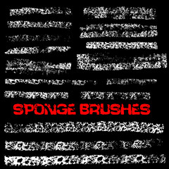 Black and white sponge print striped grunge brushes. Vector illustration