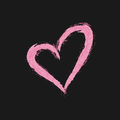 Heart silhouette painted rough brush. Pink on a black background.