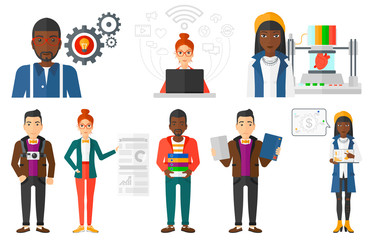Vector set of people using modern technologies.
