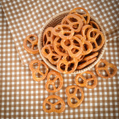 Salted pretzel snacks in basket