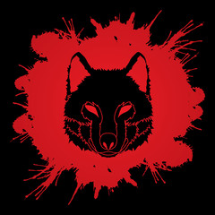 Wolf face front view designed on splatter blood background graphic vector.
