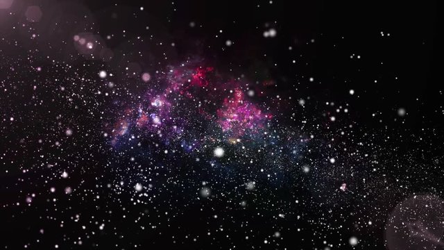 3D animation of galaxy and nebula with shining star light and stardust. Colorful galaxy floating with stardust in unlimited space universe concept in 4k ultra hd. 