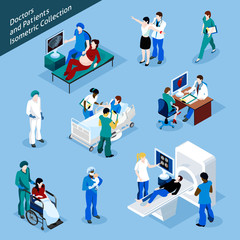 Doctor And Patient Isometric People Icon Set