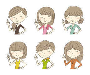 いろいろな髪型　笑顔の女性イラストセット