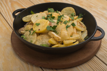 fried potatoes on wood table