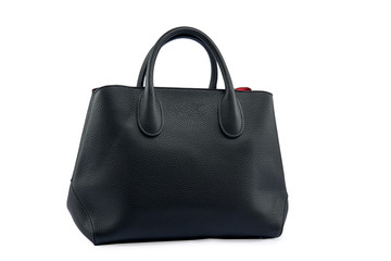 Naklejka premium Black female leather bag isolated on white background.