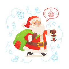 Cute Santa Claus with sack isolated on background 