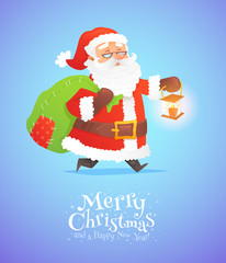 Cute Santa Claus with sack isolated on background 