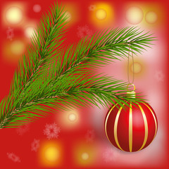 Fototapeta na wymiar Christmas-tree branch and red ball