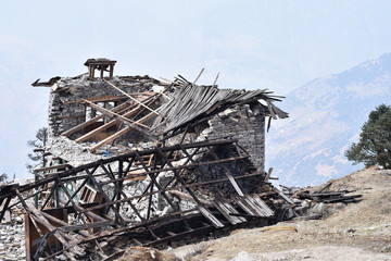 Debris from living house during an earthquake in Nepal