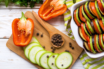 Uncooked homemade French ratatouille. Healthy food concept.