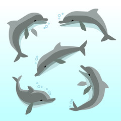 Cute dolphins in different poses vector set